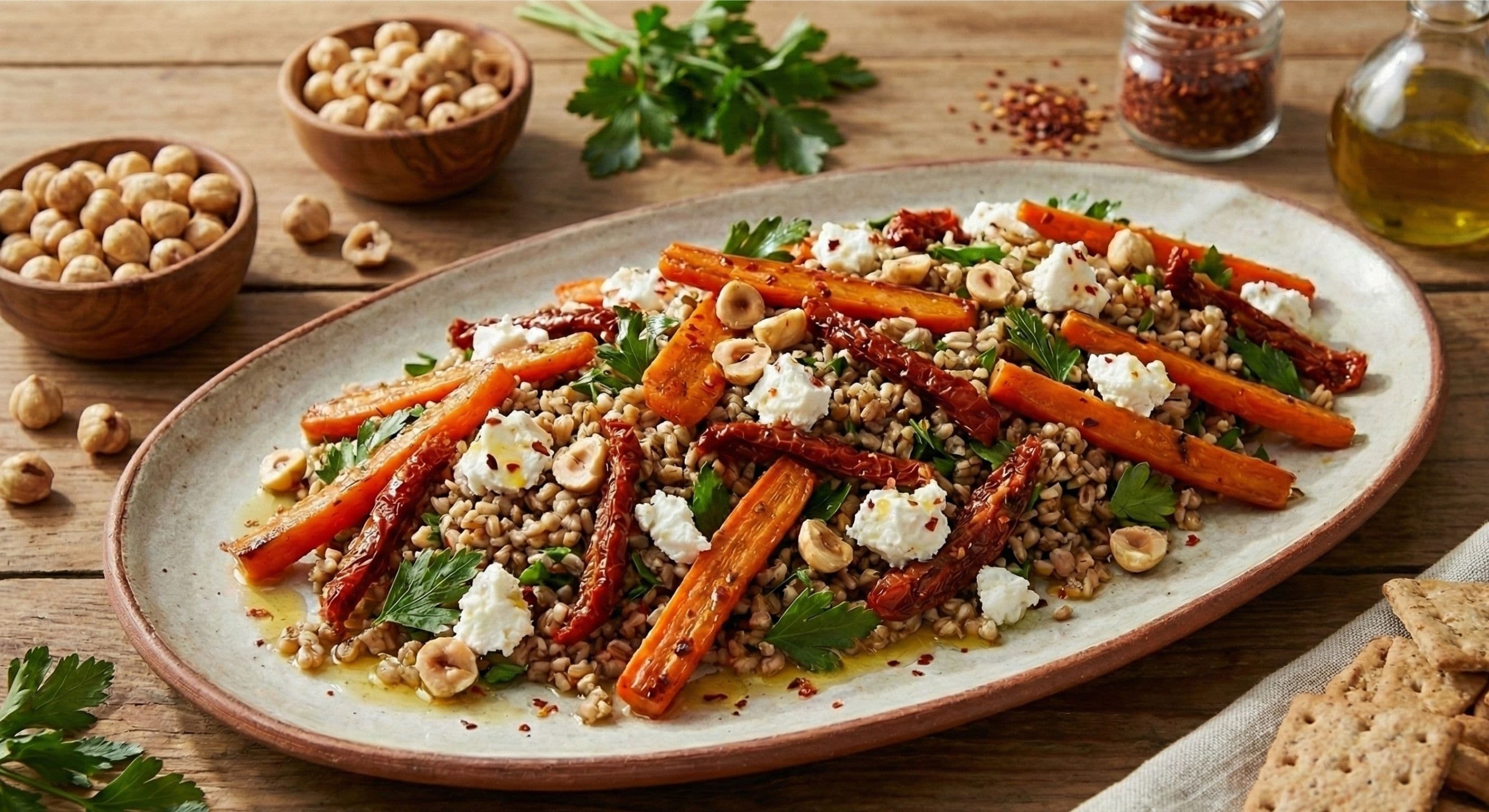 Kuru Domatesli ve Keçi Peynirli Siyez Salatası