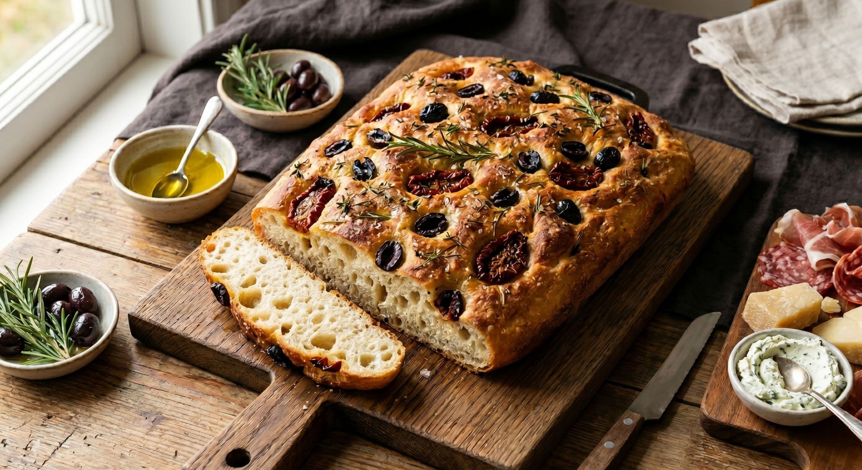 Kurutulmuş Domates ve Zeytinli Focaccia